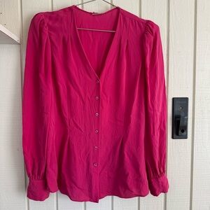 Elie Tahari 100% Silk Elegant Pink Button-Up Blouse women’s small S v neck